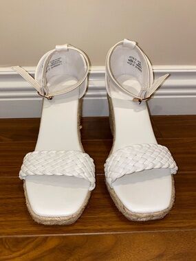 Ardene White Braided Ankle-Strap Espadrille Wedges